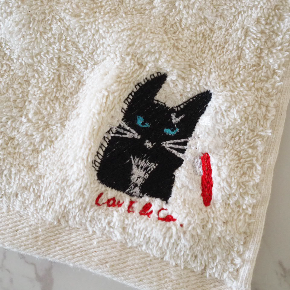 ピーちゃんの刺繍のオーガニックコットンミニタオル
