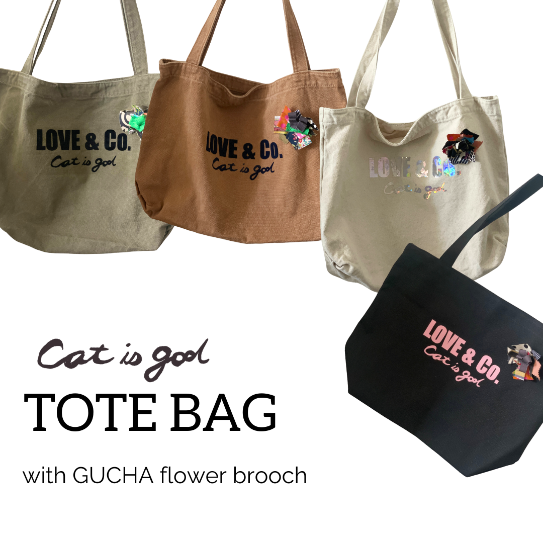 LOVE & Co. BIG TOTE cat is god (グチャフラワーブローチ付き）