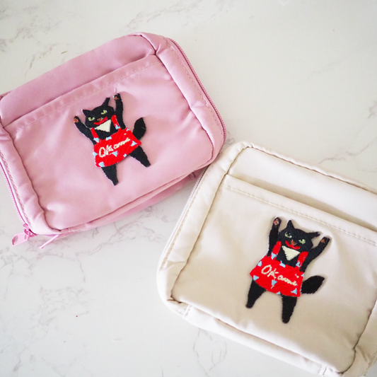 おかみちゃんの刺繍のマルチクッションポーチ　