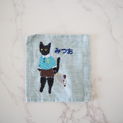 みつおの 刺繍コースター　where's my nezu?