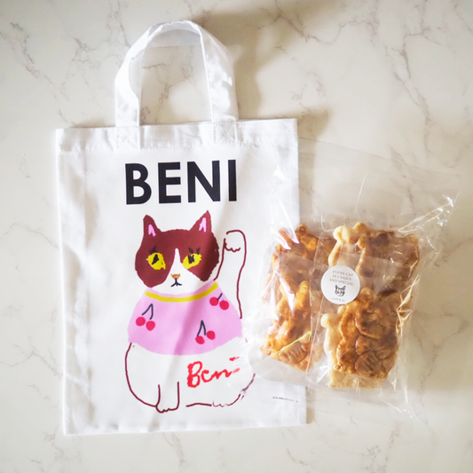招き猫煎餅6枚セット & トートバッグ